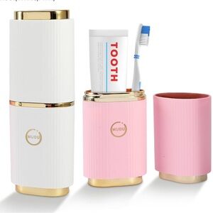 NEW! 2 Pieces Travel Toothbrush Cases 8.27” Portable Breathable White Pink Gold